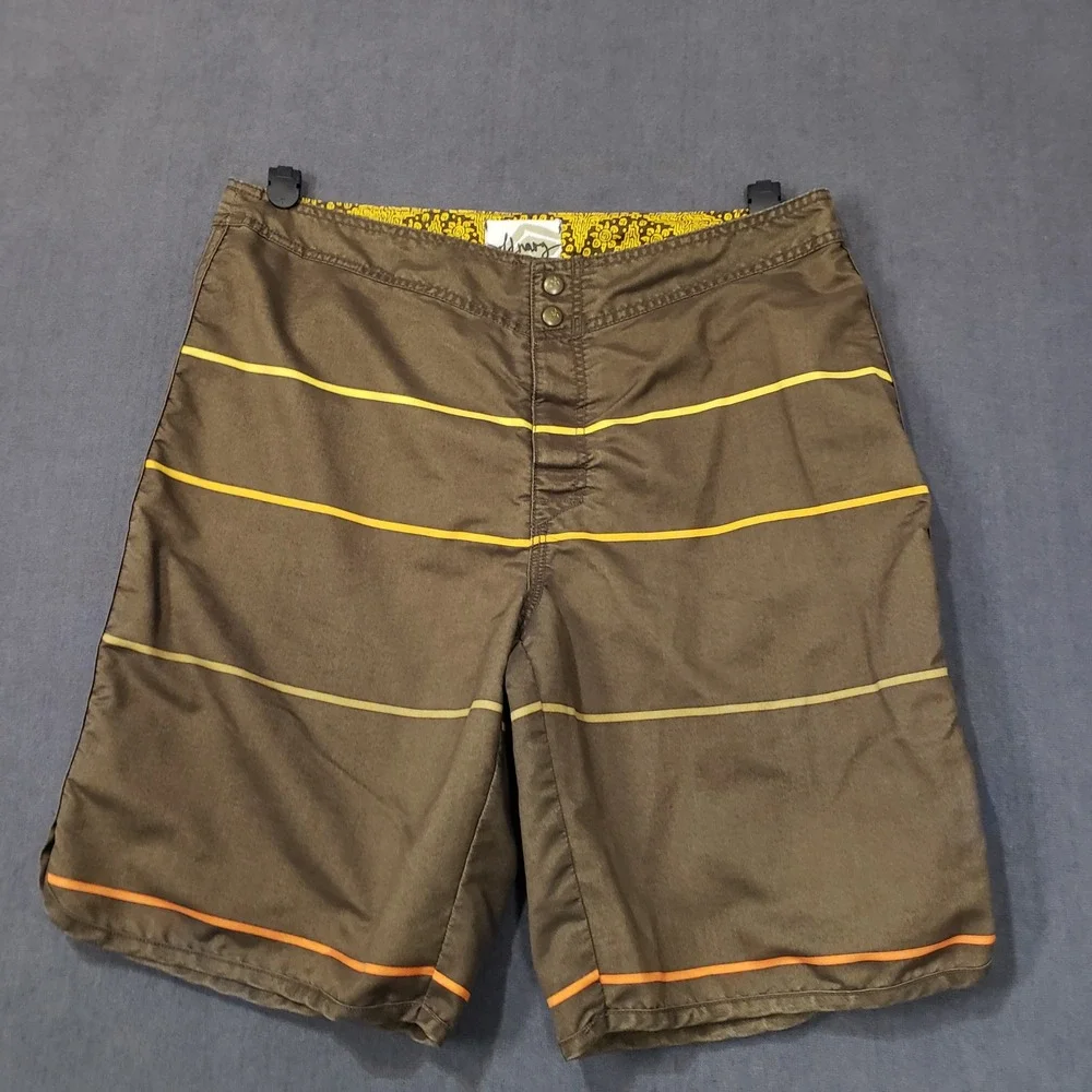 Old Navy Board Shorts Mens Large‎ Brown Striped Mesh Lined Swim Trunks SU07